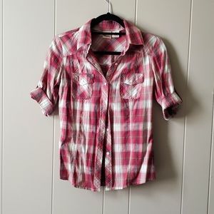 Mudd Pink and White Plaid Shirt